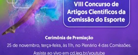 Imagem destaque da publicação - Cerimônia de Premiação. VIII Concurso de Artigos Científicos da Comissão do Esporte